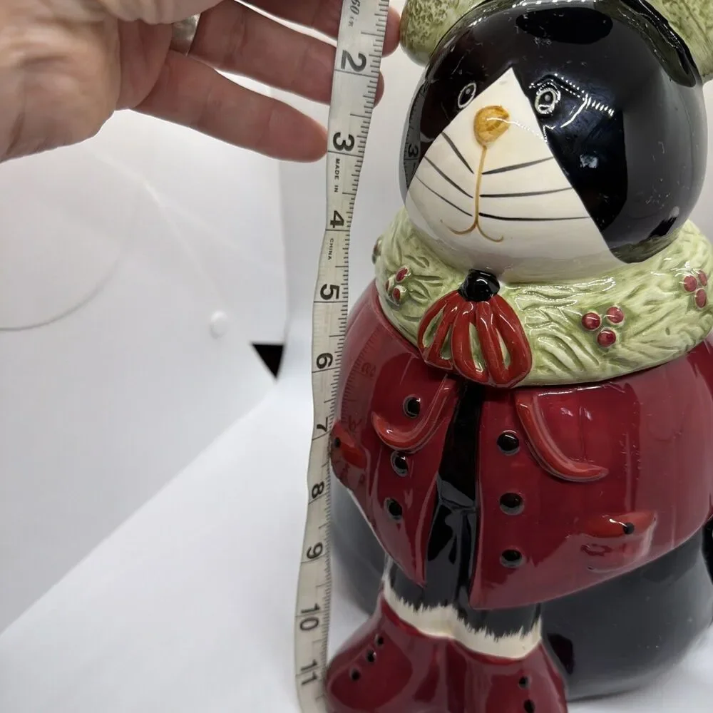 Sakura Fiddlestix Cozy Cat Holiday  Cookie Jar Earthenware Pre-owned